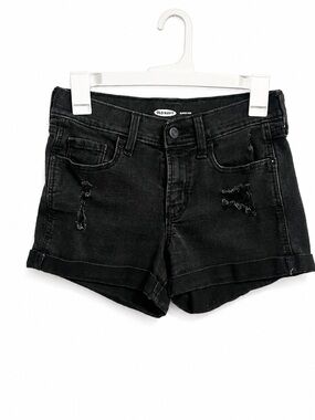 Old Navy Distressed Boyfriend Denim Shorts – Size 0 Black Wash relaxed stretchy